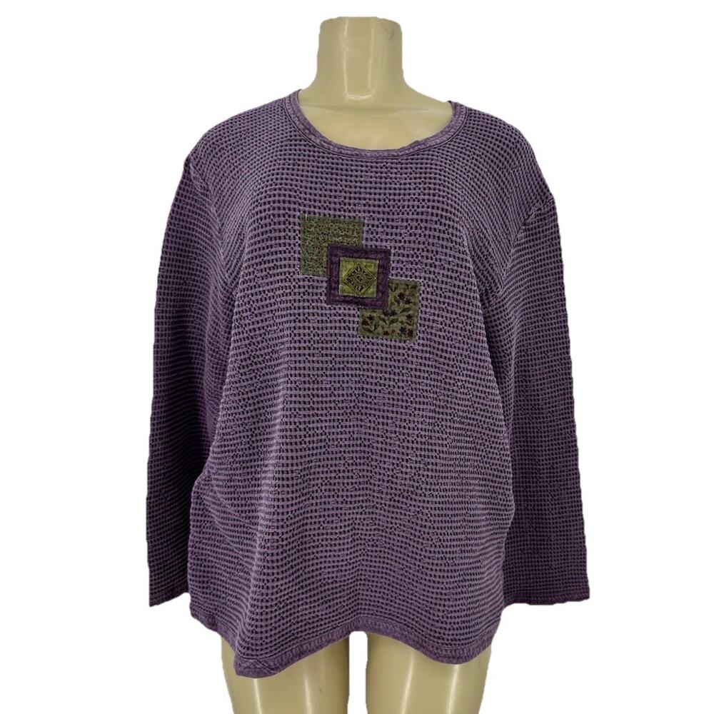 Focus Large Women Top Waffle Textured Pullover Cotton Art To Wear 36-29